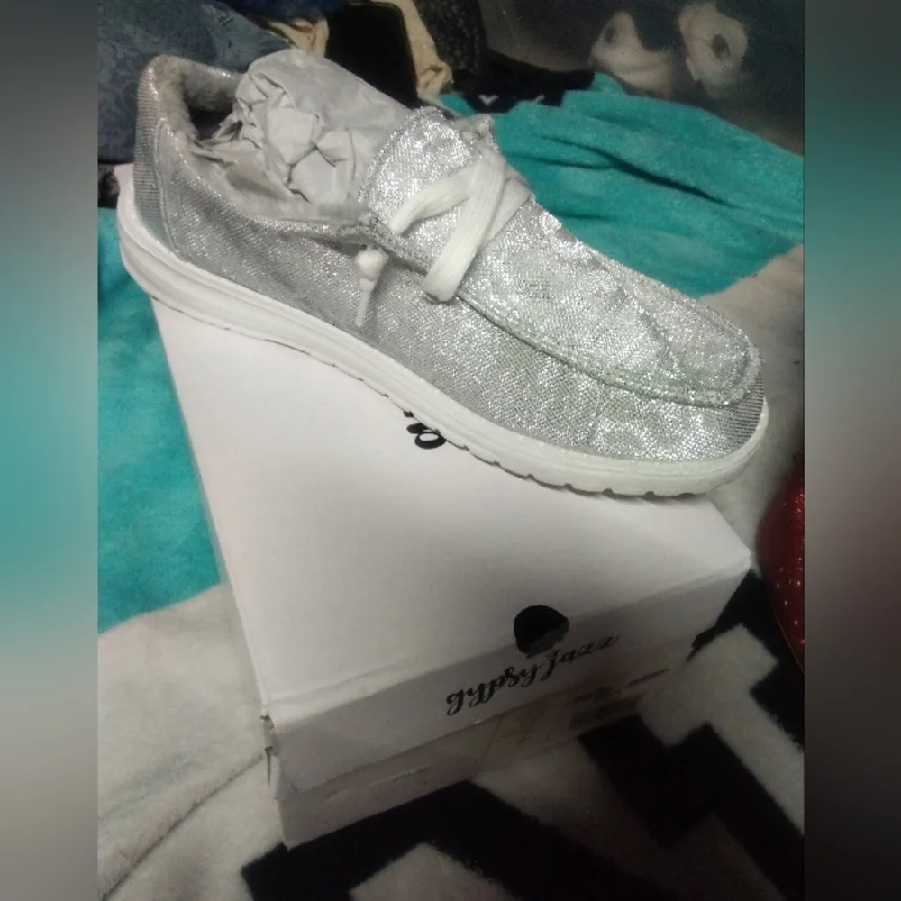 Gypsy Jazz Women's Shimmering Silver Sneakers - Picture 1 of 5